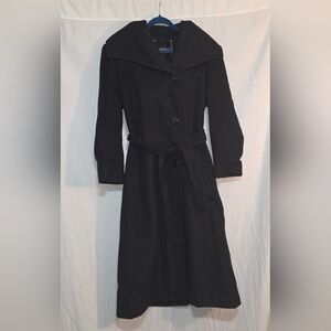Ellen Tracy Black Wool Blend Belted Trench Coat Sz 10